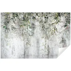 Fototapete Blätter Grüne Pflanzen Natur Beton Vintage Retro - inkl. Kleister - für Wohnzimmer Schlafzimmer Flur Modern Vlies Tapete Vliestapete Wandtapete Motivtapeten Montagefertig (368x254 cm)
