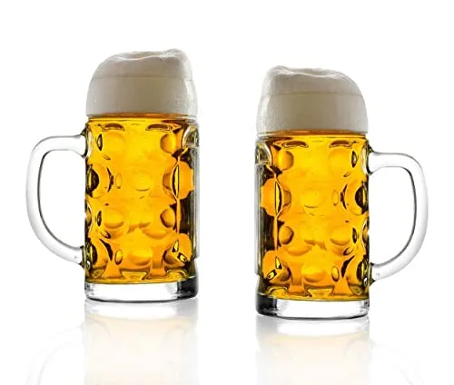 Stölzle Oberglas Bierkrug ISAR / 2er Set Bierkrüge 1 Liter/Stabiler Bier Krug/Maßkrug aus Soda Lime Glas/Bierglas 1L Spülmaschinengeeignet