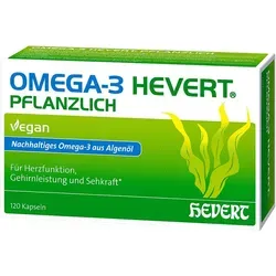 Omega-3 Hevert pflanzlich Weichkapseln 93 g - Arzneimittel mit pflanzlichem Omega-3 aus Algenöl, unterstützt Herzfunktion, Gehirnleistung und Sehkraft. Vegan, zuckerfrei und ideal für eine gesunde Ernährung.