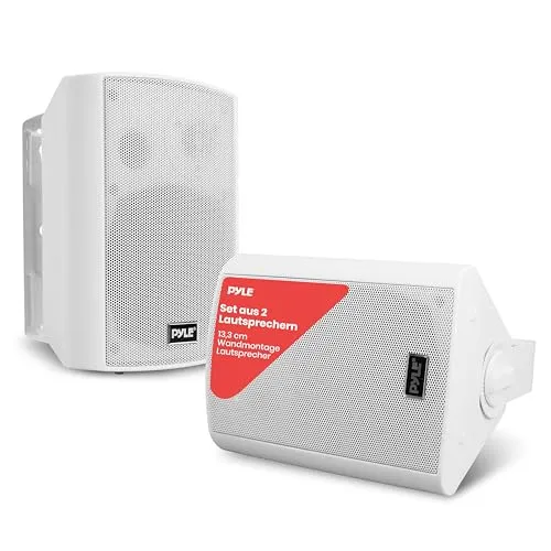 Pyle Sistema de par de Altavoces, Activo, Pasivo, Resistentes a la Intemperie, Inalambricos, Sonido Estereo, Interiores, Exteriores, AUX, Bluetooth, Blanco