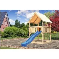 Karibu Spielturm Luis Satteldach mit Rutsche Blau - Hochwertiger Spielturm aus nordischer Fichte mit 90 mm starken Pfosten, ideal für Kinder von 3 bis 14 Jahren. Inklusive Rutsche für zusätzlichen Spielspaß und Sicherheit.