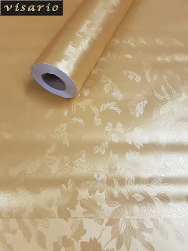 Selbstklebende Folie Gold 10m x 45cm - Muster 3027 D1 - Vielseitige selbstklebende Tapete in Gold, ideal für kreative Projekte. Breite: 45 cm, Höhe: 10 m, aus hochwertigem PVC, perfekt für das Wohnzimmer.