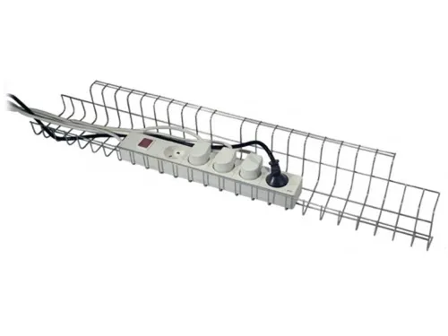 Kabelkorb B790xT100xH80-85mm silber - Zubehör für Möbel, ideal zur ordentlichen Kabelorganisation unter dem Schreibtisch, sorgt für einen aufgeräumten Arbeitsplatz und mehr Sicherheit.
