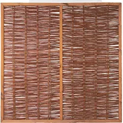 T & J Weidengeflechtzaun Fogo 180 cm x 180 cm - Sichtschutzzäune, rustikaler Weidenzaun für optimale Privatsphäre, handgefertigt mit braun gebeiztem Kieferrahmen und ölbehandelten Zweigen.