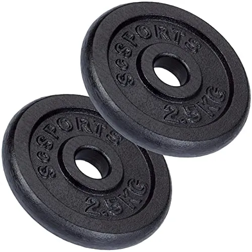 ScSPORTS® Hantelscheiben Set 5 kg – Gusseisen Gewichte für Fitness - Hantelscheiben aus Gusseisen, ideal für Fitnessstudio und Training, mit einem Durchmesser von 16,5 cm und 2 x 2,5 kg für effektives Krafttraining.