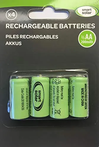 Smart Solar 2/3 AA-Akku NiMh 200 mAh - 4er Set - 4 wiederaufladbare 2/3 AA NiMh Akkus, ideal für Solarleuchten und elektronische Geräte. Hohe Leistung für zuverlässige Energieversorgung.