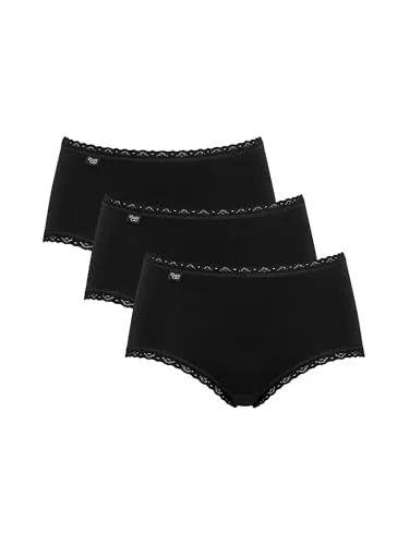 Sloggi Damen Unterhose 24/7 Cotton Lace Midi , Baumwolle, Spitzen-Optik, 3-Pack, 40, Schwarz