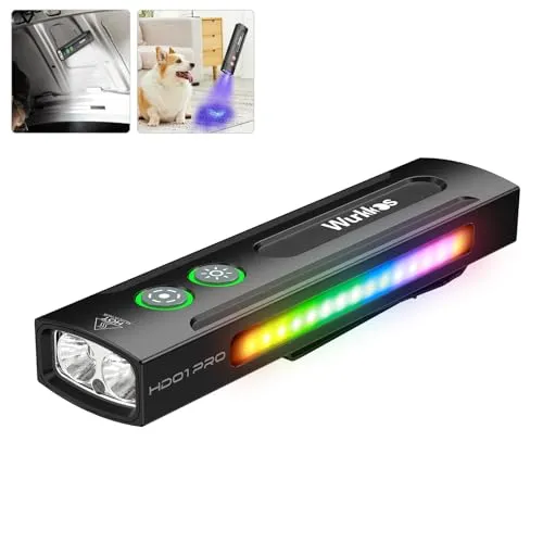Wurkkos HD01 Pro Taschenlampe, LED Taschenlampe mit weißem Licht, 365nm UV Licht, grünem Licht, RGB Licht, 1200 Lumen taschenlampe led aufladbar, Flache Taschenlampe für den Außenbereich, Notfälle