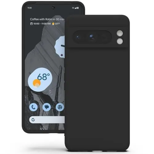YATWIN Hülle für Google Pixel 8 Pro, Silikon Handyhülle mit Futter, 1mm Kamera und Displayschutz, Dünn & Leicht, Anti Kratzer Case, Schwarz