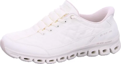 Skechers Glide-Step at Ease Damen-Sneaker - Off White Nylon, 37 EU - Veganer Damen-Sneaker mit Slip-In Design, bietet eine gemütliche Passform und ist mit luftgekühltem Memory-Schaum ausgestattet für hohen Tragekomfort.