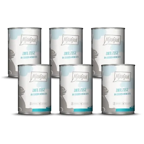 MjAMjAM Premium Nassfutter für Katzen - Zarte Ziege mit Möhrchen, 6er Pack (6 x 400 g) - Hochwertiges, getreidefreies Nassfutter für Katzen mit extra hohem Fleischanteil. Ideale Mahlzeit für eine artgerechte Ernährung, die auf die natürlichen Bedürfnisse deiner Katze abgestimmt ist.