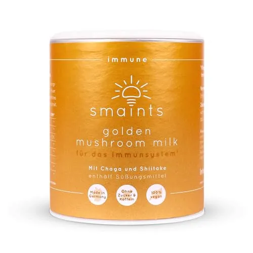 smaints Golden Mushroom Milk | Golden Milk Vitalpilz-Mischung mit Kurkuma, Chaga, Shiitake & Ingwer | Vitalpilz Superfood mit Vitamin C für das Immunsystem* | Immunsystem stärken* | Curcuma Latte Mix