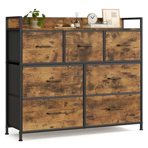 SONGMICS Kommode mit 7 Stoffschubladen - Kommode & Sideboard mit 7 geräumigen Schubladen für optimale Ordnung. Stabil und sicher durch verstellbare Füße und Kippschutz – ideal für jedes Zimmer!