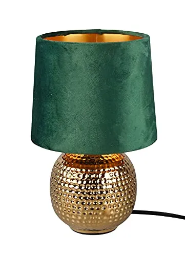 Reality Leuchten Tischleuchte Sophia R50821015, Keramik goldfarbig, Schrim Samt gürn, exkl. 1x E14, 16 cm