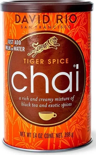 David Rio Tiger Spice Chai Pulver 398 g - Tee für kreative Getränkezubereitung, vollmundiger Geschmack mit exotischen Gewürzen für ein einzigartiges Chai-Erlebnis.