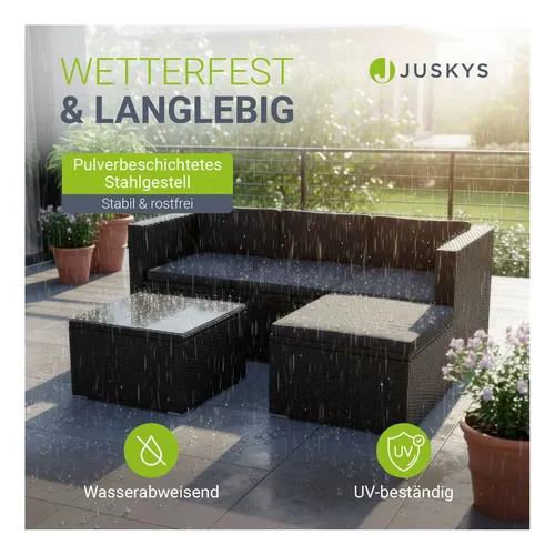 Juskys Gartenlounge Punta Cana - Dunkelgrau, moderne Sitzlounge für 3-4 Personen, wetterfest und pflegeleicht mit waschbaren Kissen