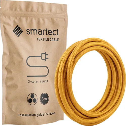 Textilkabel 3 m Gold 3 adrig rund Lampenkabel Stoffkabel Stromkabel Elektrokabel