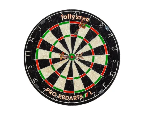 Jollystar Profi Bristle Dartscheibe mit Metallring - Professionelle Dartscheibe mit selbstheilender Sisaloberfläche für intensives Training. Die stabile Metallverarbeitung bietet klare Segmentierung und ist ideal für Wettkämpfe. Langlebig und perfekt für Hobbyspieler und Vereine.