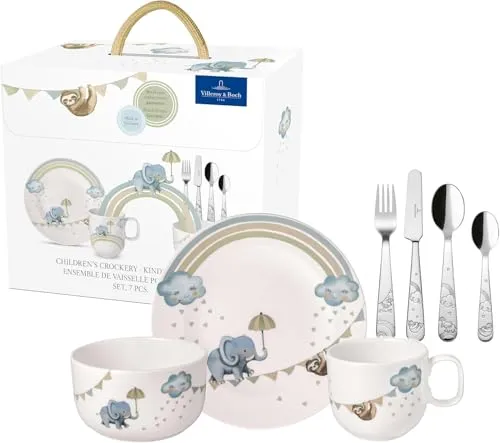 Villeroy & Boch Kindergeschirrset Walk Elephant - Kinderbesteck aus Keramik, lebensmittelecht und schadstofffrei, ideal für sicheres Füttern von Kleinkindern