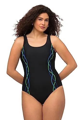 Ulla Popken Damen Badeanzug mit Pipings - Badeanzug für große Größen mit sportiver Schwimmerform, seitlichen Pipings und stützendem Unterbrustband für optimalen Halt und Komfort.