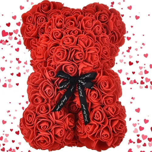 Rosenbär 24cm mit Herz Geschenkbox Schaumstoff Rosen Teddy Valentinstag