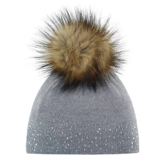Eisbär Nalin Lux Crystal Mütze graumele/real (006) one - Warme Wintermütze für Frauen, aus hochwertiger Merinowolle und mit schickem Kunstfell-Pompon für zusätzlichen Stil und Komfort in der kalten Jahreszeit.
