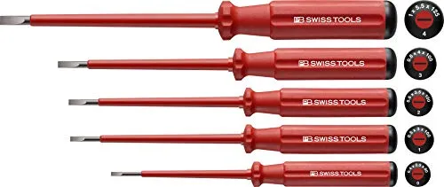 PB Swiss Tools Schraubendreher-Satz VDE 5-teilig Schlitz im Karton Classic - PB 5538 - Schraubendreher-Sätze, VDE-zertifiziert für höchste Sicherheit bei Elektroarbeiten, ideal für Profis und Heimwerker.
