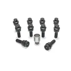 H&R Kugelbundschraube M14x1,5x35mm schwarz - Reifenzubehör mit beweglichem Kugelbund für optimale Radbefestigung, ideal für Audi Q3 und Q5, inkl. Felgenschloss und Adapter, 10 Stück.