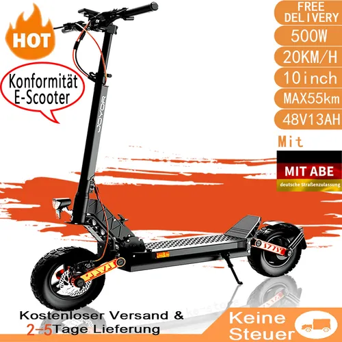 Joyor S5 10 Zoll E-Scooter mit Straßenzulassung 500W - E-Scooter mit 500W Motor, bis zu 40 km Reichweite und doppelter Federung für optimalen Fahrkomfort, ideal für Offroad-Abenteuer und den Stadtverkehr.