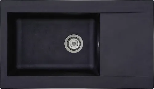 Respekta Denver Mineralite-Verbundstoffspüle in Schwarz - 1 Becken Einbauspüle 86 x 50 cm - Sanitäranlagen & Zubehör: Hochwertige Mineralite-Spüle mit großer Abtropffläche, pflegeleicht und temperaturbeständig bis 180°C. Ideal für Unterschränke ab 60 cm Breite.