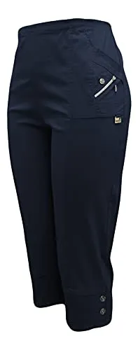 Kurze Hosen Damen Sommerhosen Bermuda 7/8 Schlupfhose leichte Stoffhose angenehme Caprihose mit Taschen (52-54, Marine)