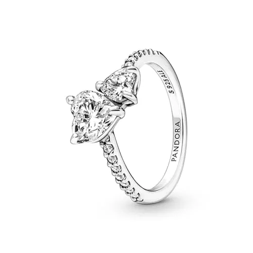 Pandora Timeless Funkelndes Herz Solitär-Ring - 952 Sterling Silber, funkelnde Cubic Zirkonia für eleganten Schmuckgenuss
