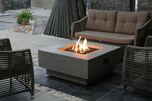 Gardenforma Gas Feuerstelle Raung - Hochwertige Faserbeton Feuerstelle in eleganter Beton-Optik, perfektes Highlight für Garten und Terrasse