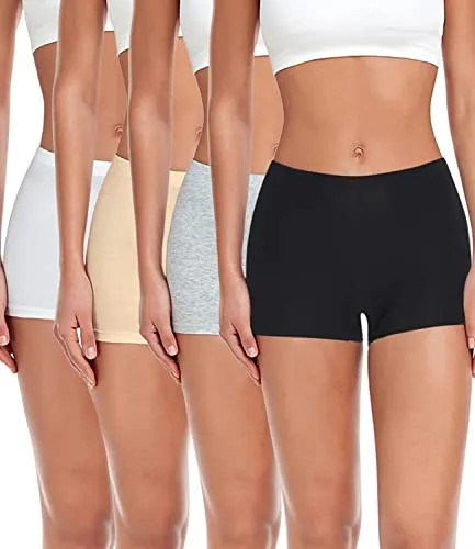wirarpa Damen Baumwolle Boxershorts Panties Unterhosen Radlerhose unter Kleid mit Baumwoll Schritt 4er Pack Schwarz Grau Weiß Beige Größe L