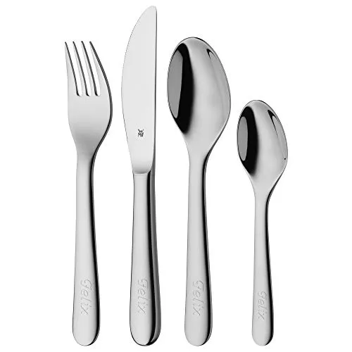 WMF Kinderbesteck Set Gravurbesteck, 4-teilig aus Edelstahl - Hochwertiges 4-teiliges Kinderbesteck für selbständiges Essen, ergonomisch und spülmaschinengeeignet. Ideal als Taufgeschenk oder zur Geburt.