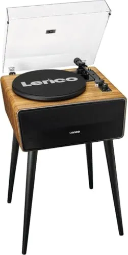 Lenco LS-570OK Plattenspieler - Plattenspieler mit Riemenantrieb und Bluetooth, bietet HiFi-Sound und integrierte 80W Lautsprecher für präzise Töne im eleganten Walnussdesign.