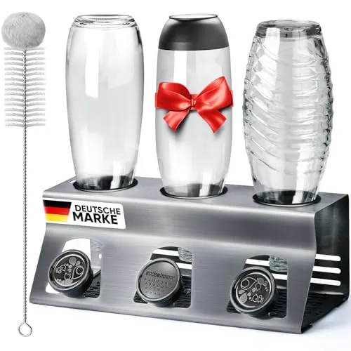 Loco Bird Flaschenhalter für 3 Flaschen - kompatibel Sodastream-Flaschenhalter aus Edelstahl - Abtropfgestell Flaschen - Flaschentrockner für Sodastream Crystal 3.0 - Flaschenständer zum Abtropfen