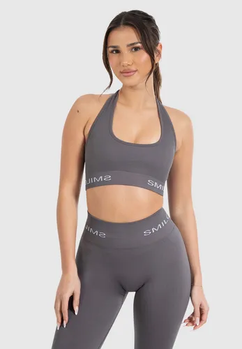 Smilodox Sport-BH Azura, Seamless Sport Top Rückenfrei Starker Halt Fitness Alltag Scrunch Bra ohne Bügel Atmungsaktiv Yoga Gym Bustier Schriftzug, Anthrazit