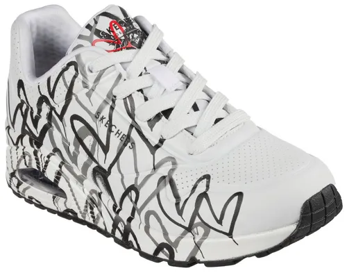 Wedgesneaker SKECHERS "UNO-SPREAD THE LOVE" - Sneaker mit coolem Graffiti-Print, aus Lederimitat, sportlich und bequem dank Skechers Memory Foam und Dämpfungstechnologie. Ideal für lässige Freizeitoutfits.