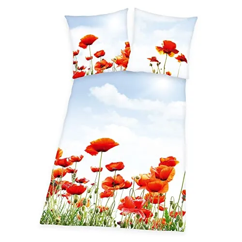Klaus Herding GmbH Bettwäsche Set 2 TLG. Mohnblumen 155x220 Übergröße - Bettwaren-Set für Kinder, in Übergröße mit buntem Mohnblumen-Design für einen fröhlichen Schlafplatz.