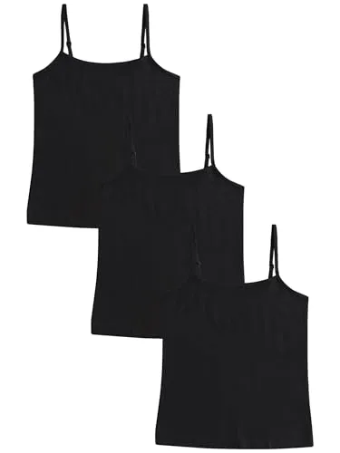 NEXT Mädchen Trägertops 3er-Pack Schwarz 15-16 Jahre - Bequeme Trägertops mit hohem Baumwollanteil, verstellbaren Schulterriemen und gerader Rückenform für perfekten Sitz und Tragekomfort.
