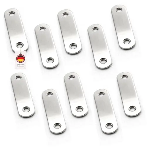 Euro Tische Flachverbinder Edelstahl Lochblech 60mm für Innen und Außenbereich, Holzverbinder Verzinkt für Hartholzkonstruktion und Holzgeländern, 10Stück (1Packung)