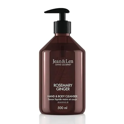 Jean & Len Hand & Body Cleanser Rosemary & Ginger - Handseife mit belebend-frischem Duft, ideal für Körper und Hände – vegan und ohne schädliche Inhaltsstoffe, für ein hautfreundliches Reinigungserlebnis.