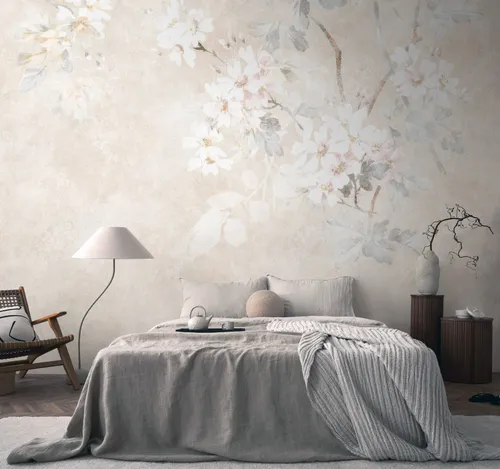 Livingwalls Fototapete Blumen in Beige, Creme, Grau - Hochwertige Vliestapete für individuelle Raumgestaltung - Tapeten: Hochwertige Fototapete mit kraftvollen Farben, ideal für moderne Wohnräume und individuelle Designs. Made in Germany!
