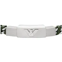 Emporio Armani Lederarmband mit Edelstahl-Plakette - Elegantes Armband aus geflochtenem Leder und gebürstetem Edelstahl. Der Magnetverschluss sorgt für sicheren Halt und die ID-Plakette setzt einen stilvollen Akzent. Ideal für moderne Looks und vielseitige Anlässe.