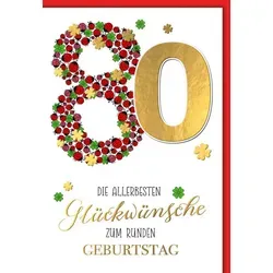 80. Geburtstag - Karte mit Umschlag - Marienkäfer