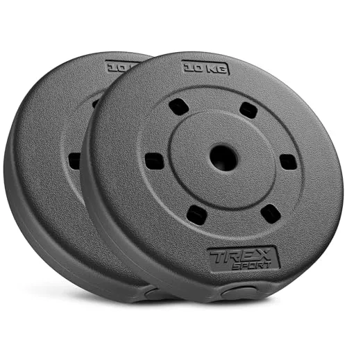 TREX SPORT Hantelscheiben Set 20kg (2x10kg) TX-020DS – Kunststoff Gewichtsscheiben für Hanteltraining - Erweitere dein Fitness-Equipment mit diesen robusten, bodenschonenden Hantelscheiben. Abgeschrägte Kanten verhindern Wegrollen und sorgen für einen sicheren Stand beim Training.