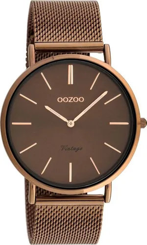 Oozoo Vintage Damenuhr Brown Sugar 40 MM - Elegante Damenarmbanduhr mit flachem, glänzendem Metallgehäuse und hochwertigem Milanaiseband. Perfekt für stilbewusste Frauen, die klassischen Charme schätzen.