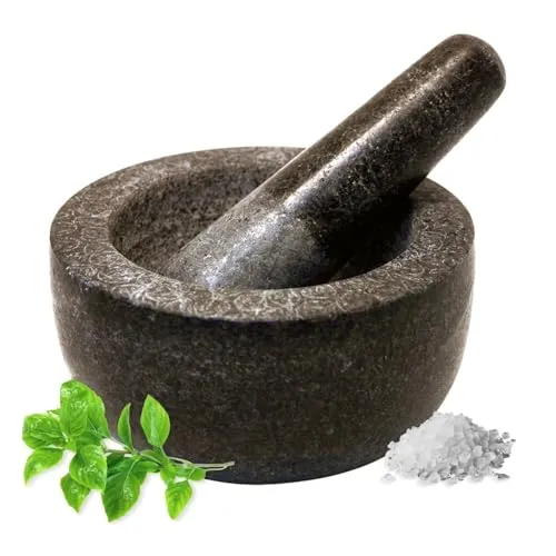 JADE TEMPLE 17023 Steinmörser Set mit Stößel - 13 cm Granit Mörser - Robustes Steinmörser-Set aus Granit für müheloses Mörsern. Ideal für Gewürze und Kräuter. Traditionelles Küchenwerkzeug mit hohem Gewicht für optimale Stabilität.