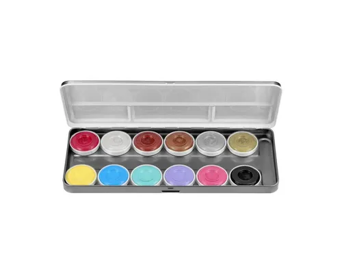 thetru Theaterschminke Wasserschminke Pastel & Shimmer - 12 Farben Palette für kreatives Make-up - Bunte Palette mit 12 hochwertigen Farben für Gesichts-Make-up und Bodypainting. Ideal für Fasching und kreative Kostüme. Entdecken Sie die vielseitigen Anwendungsmöglichkeiten!